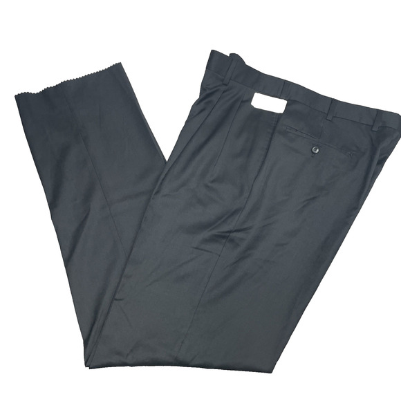 New Jos A Bank Signature Mens 40x36 No Hem Black Wool Dress Pants Pleated Front - Picture 1 of 8